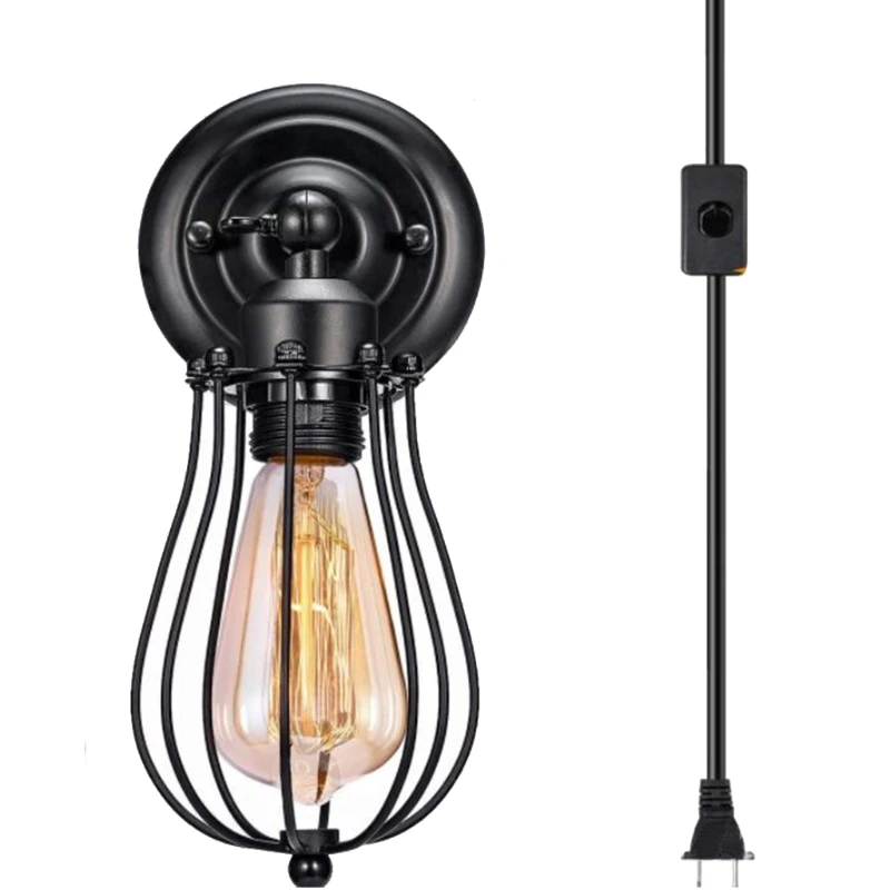 

Vintage Wall Lamp Adjustable Rustic Retro Wire Cage Wall Light Industrial Style Indoor Lighting Fixture Gifts for friend