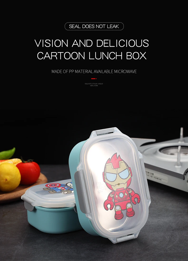 WORTHBUY милый мультяшный детский контейнер Bento из нержавеющей стали 304, контейнер для еды, японская микроволновая печь, Ланч-бокс, герметичная коробка для еды