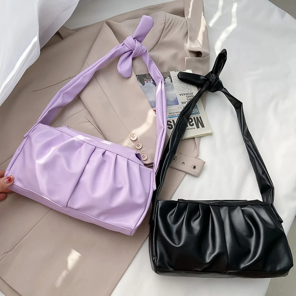 

Винтажная Женская плиссированная однотонная сумка под подмышку 2021, элегантные женские сумки через плечо из искусственной кожи, повседневн...