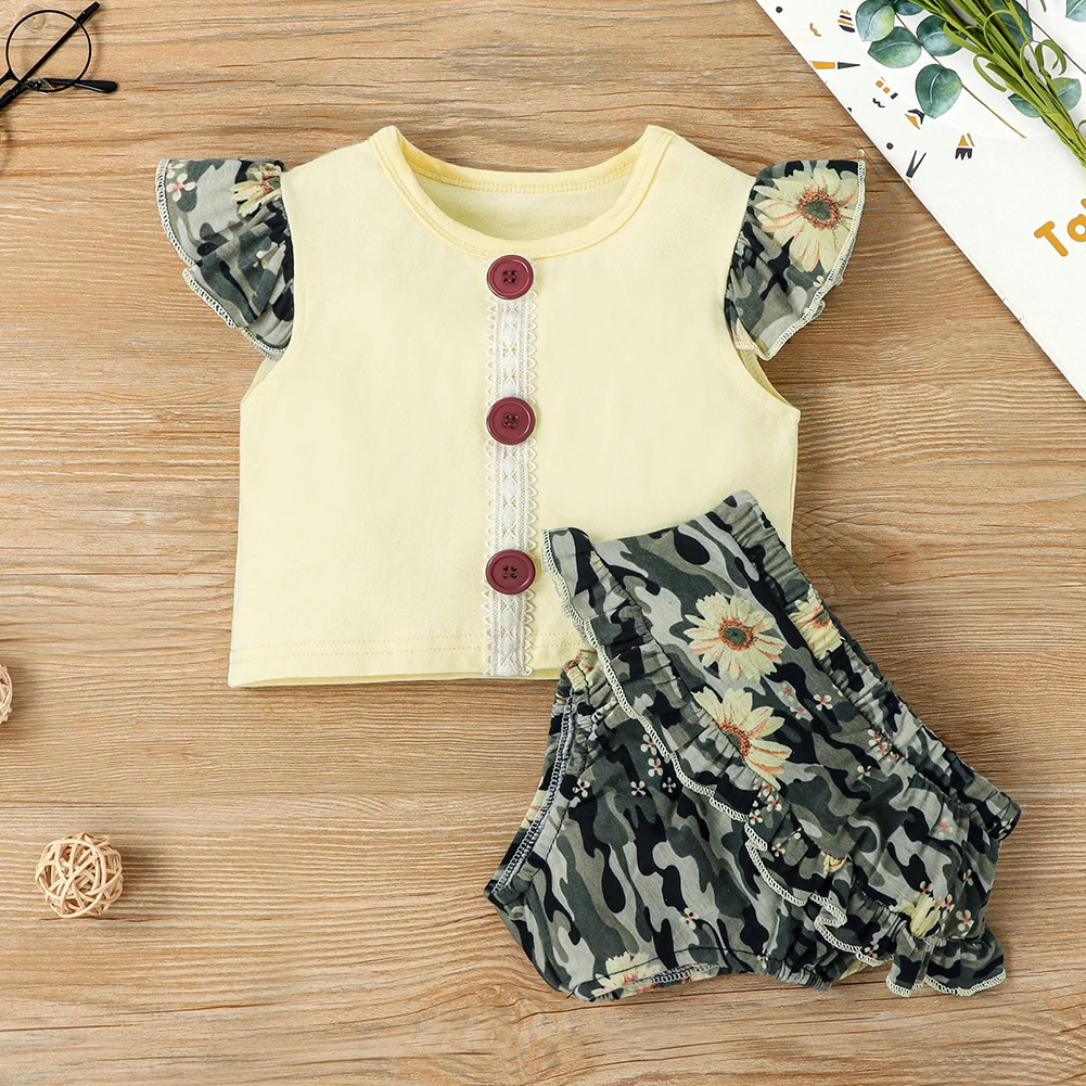 

Детский комплект из двух предметов для девочек, рубашка с рукавами-летучими буквами и круглым вырезом, топы и шорты, одежда из 2 предметов дл...