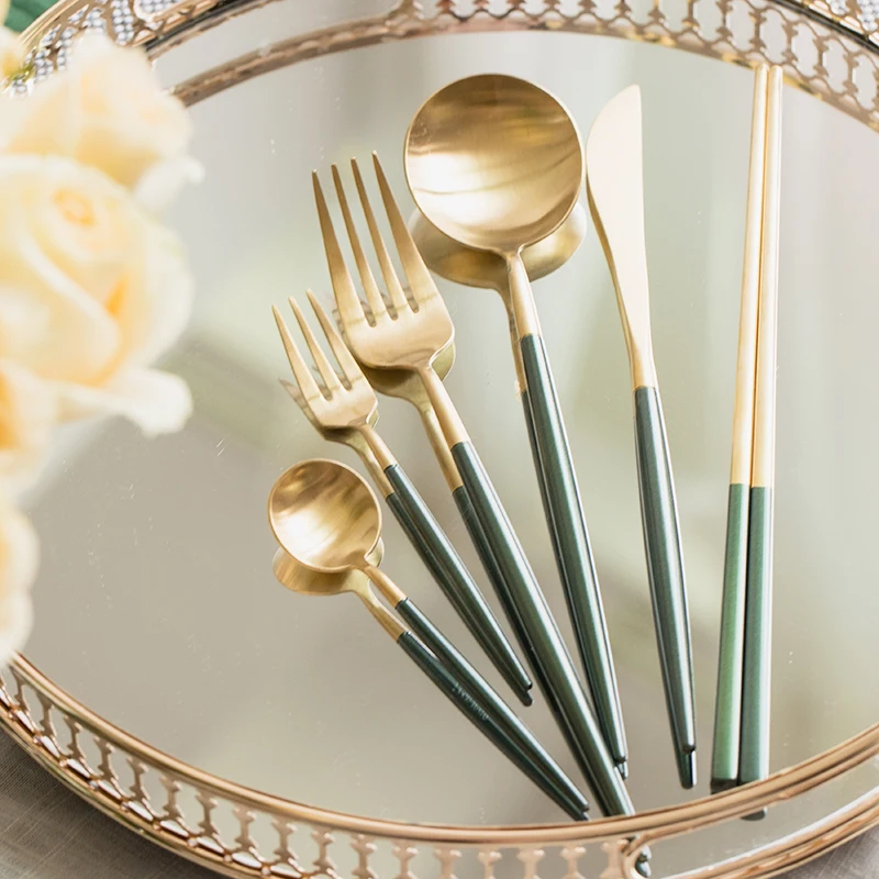 

Creative Reusable Dinnerware Sets Stainless Steel Decor Nordic Steak Fork Spoon Knife Set Kitchen Bestekset Tableware DF50CJ