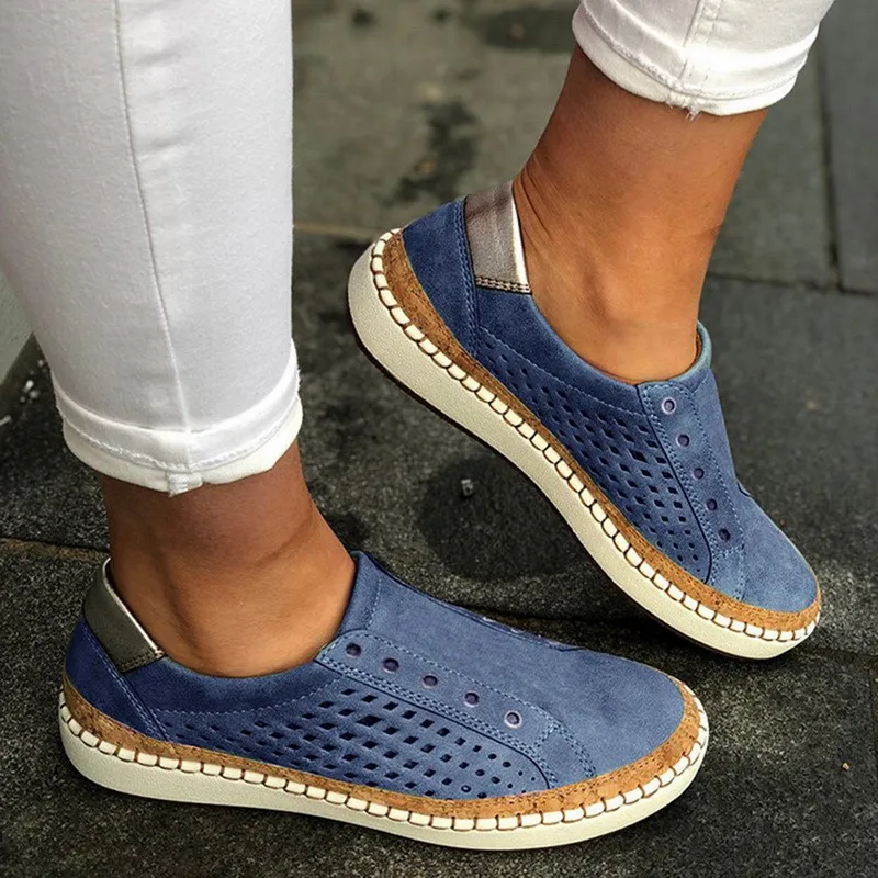 A blue WENYUJH/Женская Осенняя обувь на плоской подошве; zapatos mujer; винтажный флоковый светильник с вырезами; мягкая обувь; женская обувь; Chaussure; Прямая поставка - Цвет: A blue