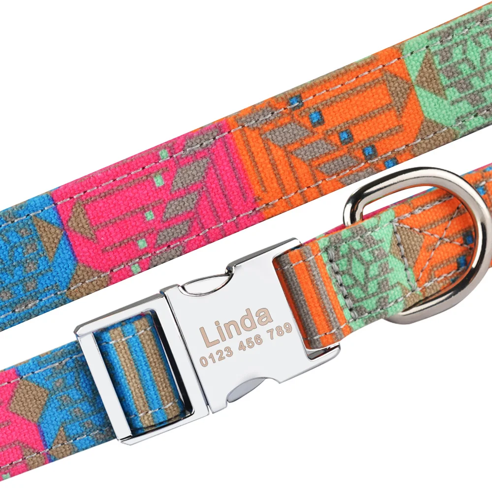Fabric Dog Collar Personalized Custom Engraved Puppy Name Adjustable Pet S M L | Дом и сад
