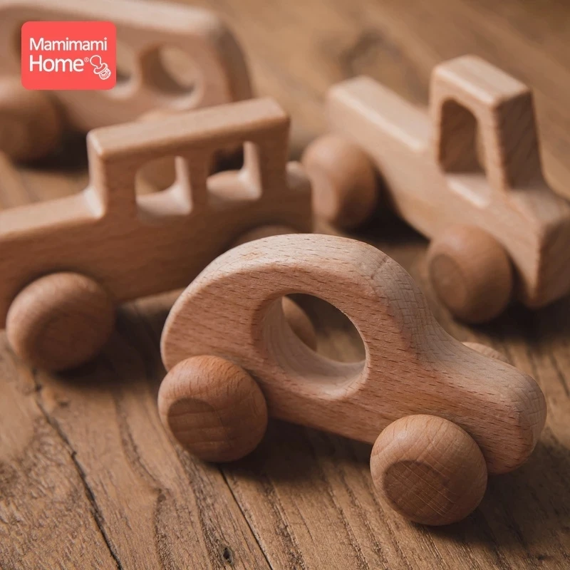 

1pc Wooden Car Baby Toys BPA Free Beech Wood Teether Cartoon Organic Wooden Car Montessori Toys For Children Teething Nurse Gift