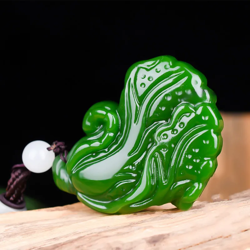 Китайский натуральный зеленый нефрит капуста кулон ожерелье ручной резной Шарм