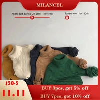 milancel 2021 kids sweaters solid girls sweaters brief style boys pullover turtleneck boys knitwear