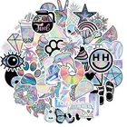 Голографические лазерные наклейки граффити для девочек, декоративные водонепроницаемые стикеры сделай сам для Ipad, чемодана, мотоцикла, ноутбука, 50 шт.