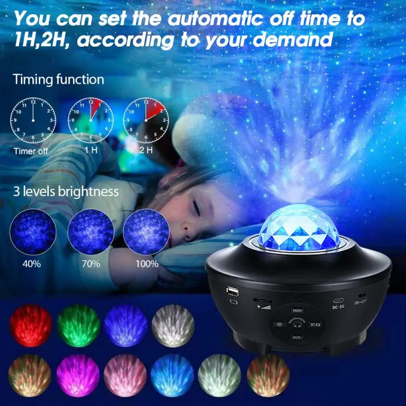 

Bowl-shaped Colorful Starry Projector Light USB Voice Control Music Player LED Night Light Romantic Projection Lamp