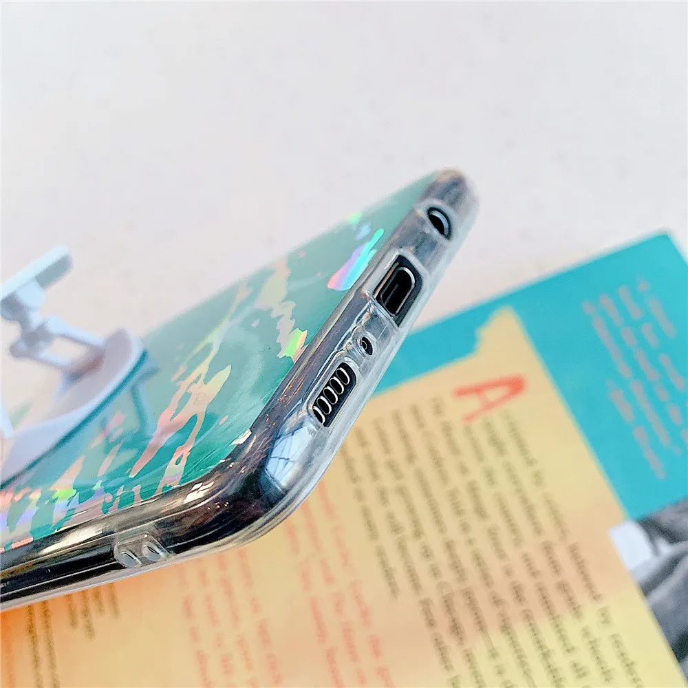 

FLYKYLIN Holder Stand Phone Case For Samsung S20 S10 S8 S9 Note 10 Plus S7 Edge S20 Ultra S10E A50 A70 Cover Laser Marble Shell