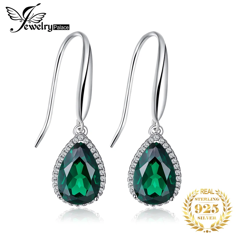 Jewelrypalace груша 5.4ct создания Изумрудный Длинные висячие серьги Твердые 925