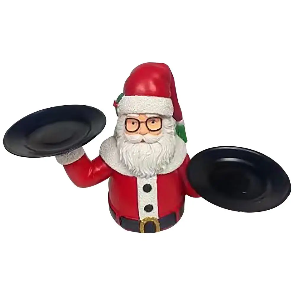 

Santa Claus Resin Statue Treats Holder Christmas Decoration Snowman Figurine with 2 Plates Trays for Fruit Candy Dessert Table