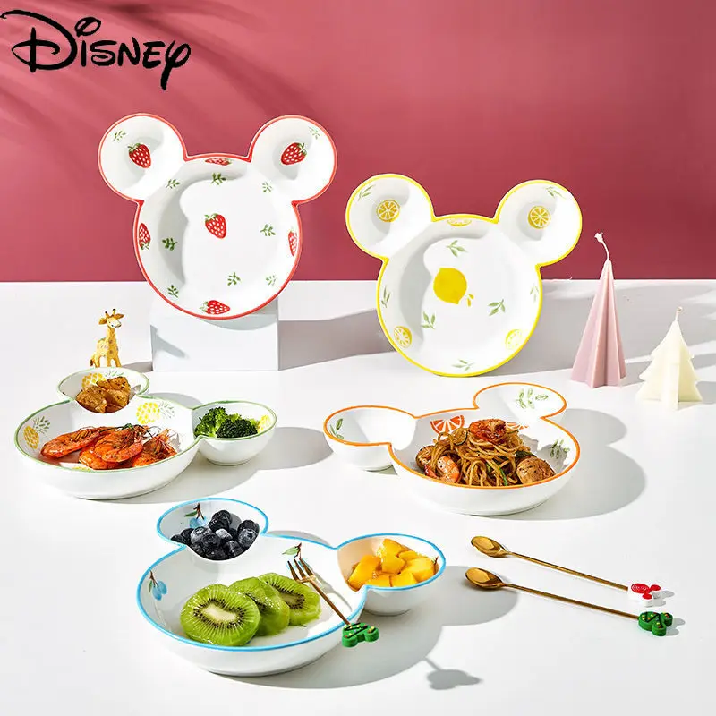 

Disney Kamic Children's Home Cartoon Cute Ceramic Grid Plate Creative Breakfast Dumpling Plate Snack Plate