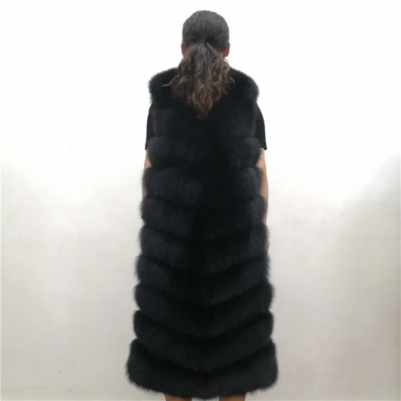 Женский Длинный Меховой жилет теплая зимняя безрукавка из натурального Лисьего
