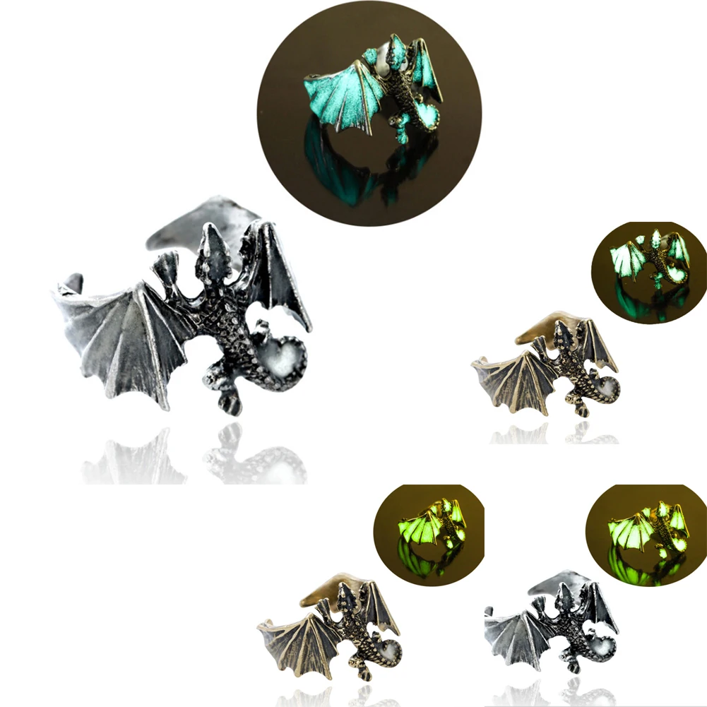 Модные светящиеся кольца в виде дракона панковские темноте регулируемое кольцо