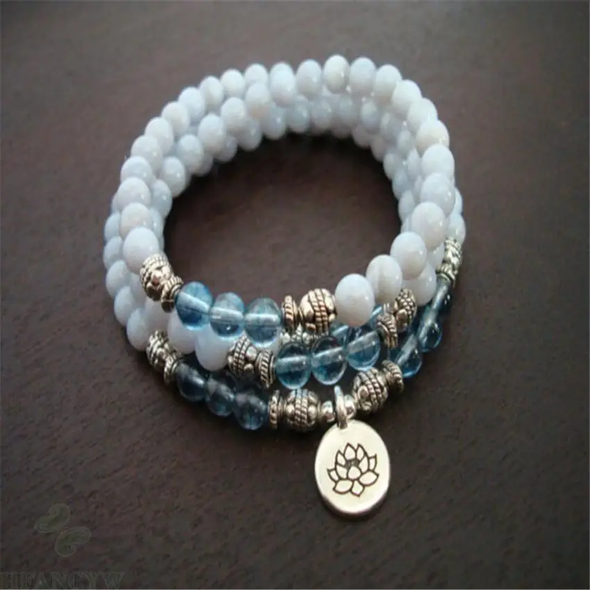 

6mm Tridacna Kyanite gemstone Mala Bracelet 108 Beads spirituality MONK Gemstone Reiki Healing natural Meditation Handmade Bless