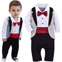 2021 new baby boys clothes in spring and autumn baby pure cotton romper gentleman bow tie piece jumper long sleeve baby clothing
