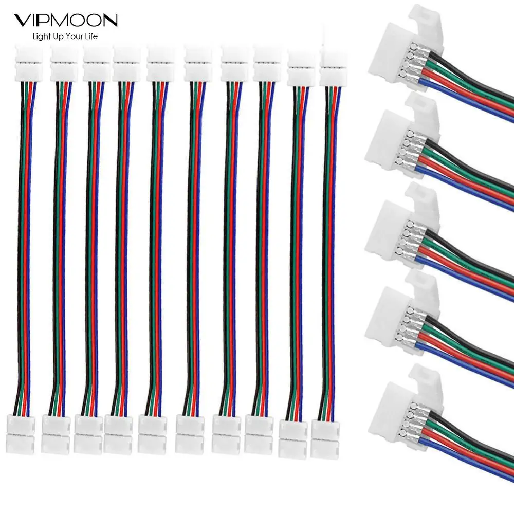 

Double Clip 10mm Wide Ribbon Non-Waterproof Band 4Pin RGB LED Adapter For RGB 5050 LED Strip Lamp Welding Free 5/10/20/50/100PCS