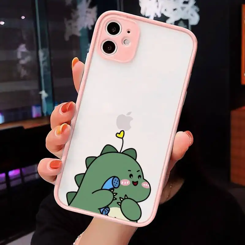 

Cute dinosaur BBF double Phone Case For iPhone 12 11 Mini Pro XR XS Max 7 8 Plus X Matte transparent Pink Back Cover