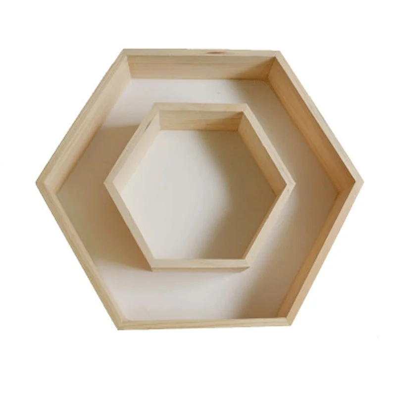 

2PCs/Set Nordic Style wooden Hexagon decorative Shelves Nursery Kids baby child Room Decoration ornaments storage rack holder