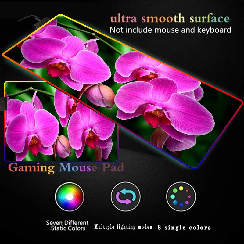 

Purple Flower Large Gaming Gamer Mousepad RGB XXL Computer Mat LED Backlit Mat Mause Carpet Desk Mat for CSGO Keyboard PC Pad
