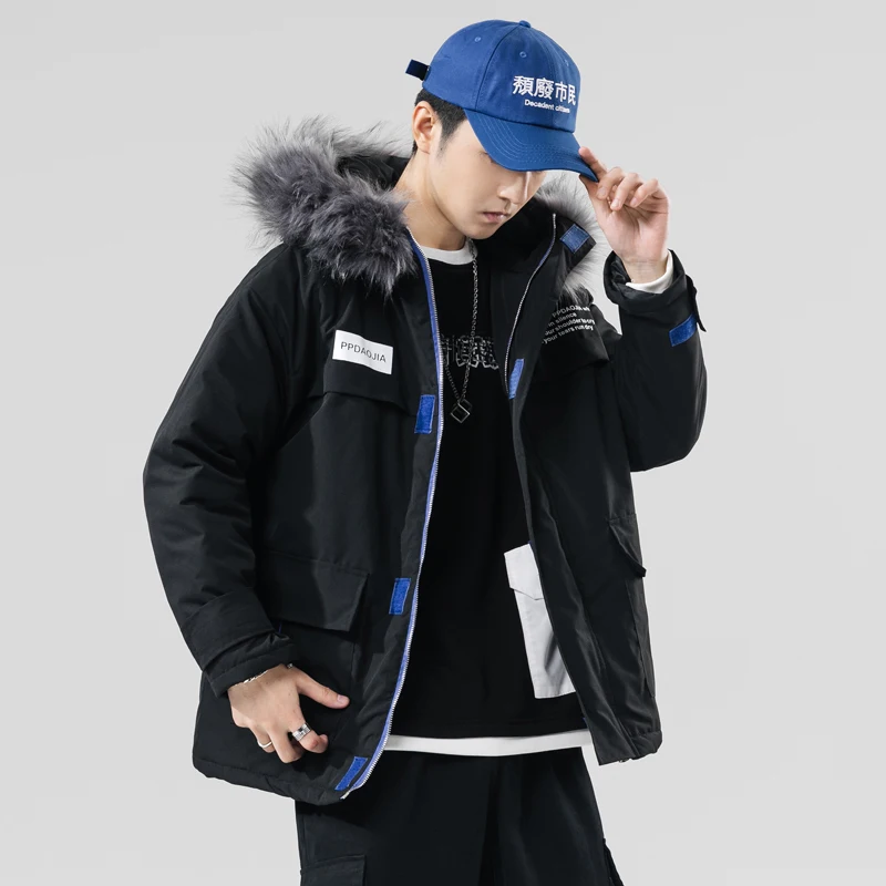 New Embroidery Winter Casual Style Hooded Epaulet Cotton Padded Jackets Men Thicken Hat Windproof Fashion Parkas Pockets Coats | Мужская