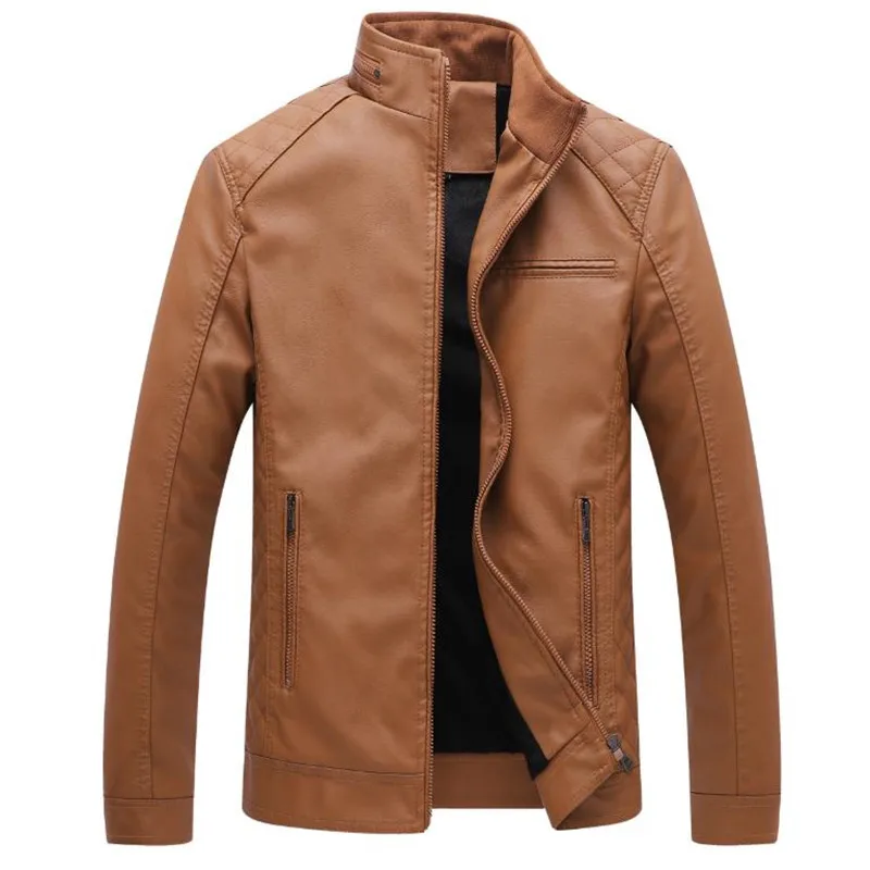 

Осень и зима новая мужская кожаная куртка однотонная мотоциклетная куртка из искусственной кожи тонкая флисовая теплая куртка