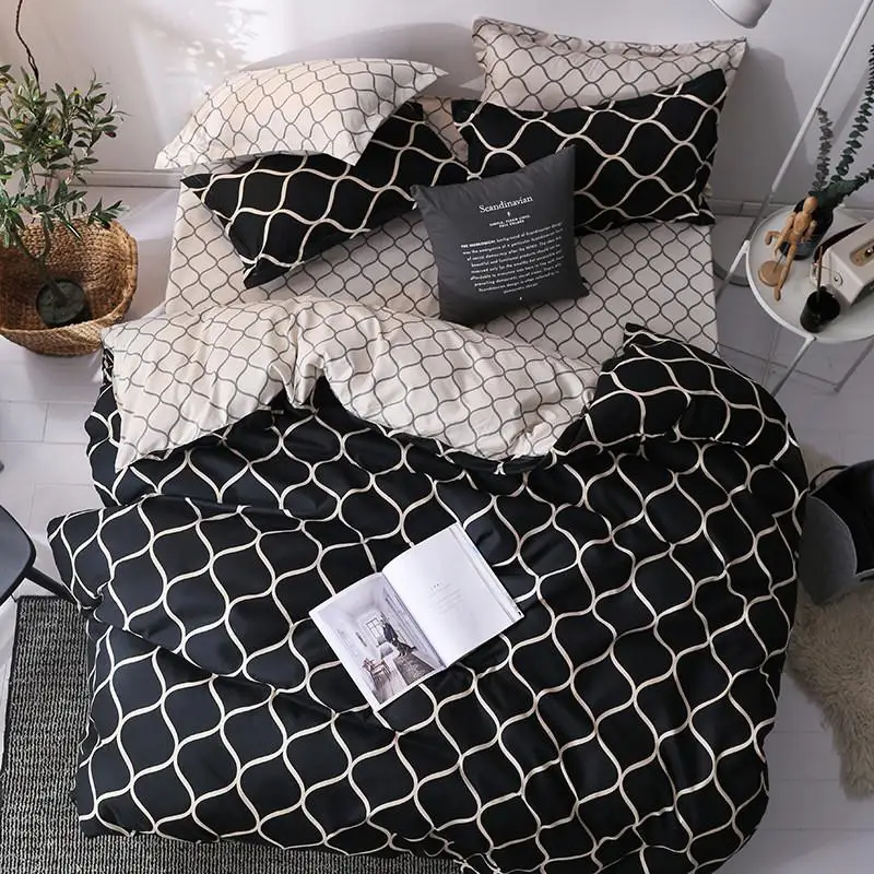 

Black Gray Geometric Adult Bedding Set Polyester 3 pcs Bed Cover Duvet Cover Pillowcases AB Printing Queen King Bedclothes