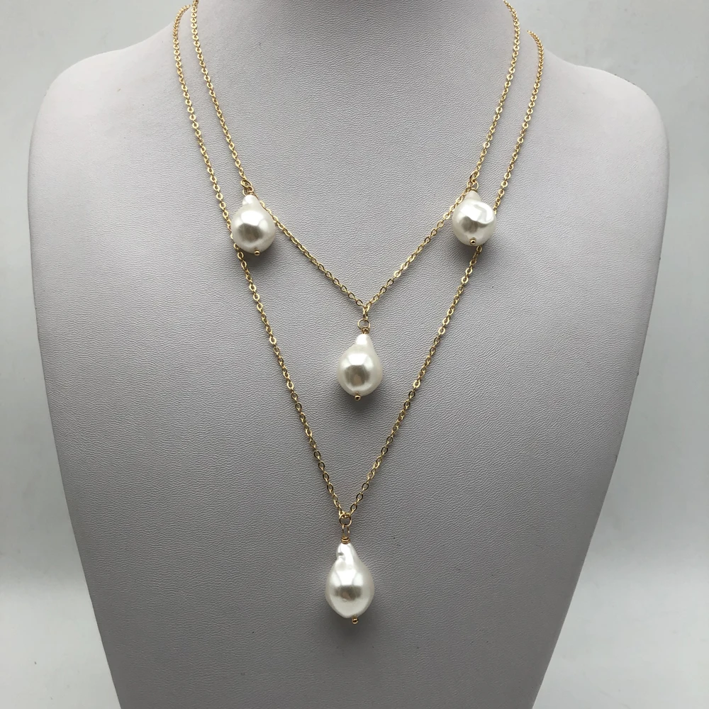 Ожерелье с подвеской из натурального жемчуга и искусственного в стиле барокко 2019