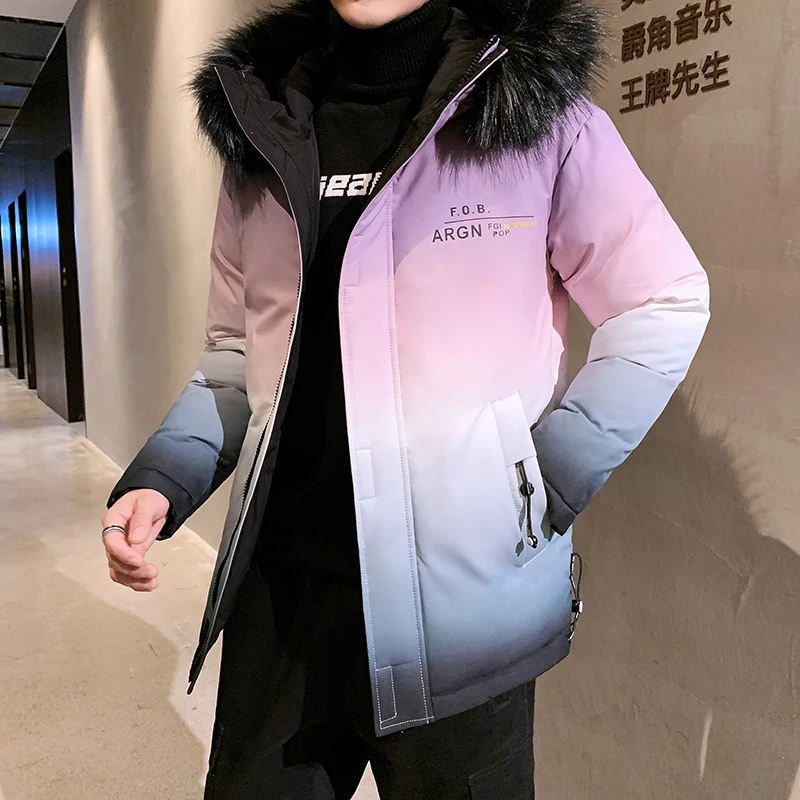 S8618-purple Мужская куртка с капюшоном в стиле хип-хоп, зима, уличная одежда, градиентный цвет, стеганая парка, Harajuku, плащ, ветровка, верхняя одежда - Цвет: S8618-purple