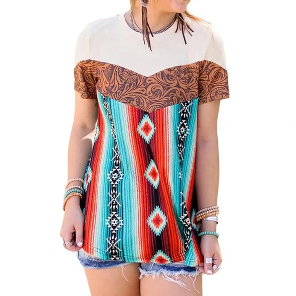 

80%HOT Casual T-shirt Printed Bohemia Style Women Short Sleeve Round Neck Blouse for Party