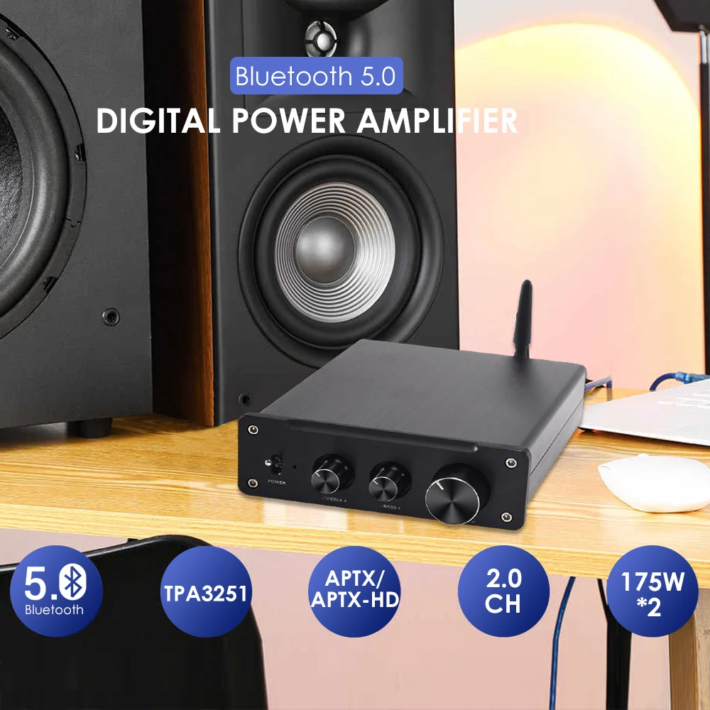 Усилитель AIYIMA QCC3034 Bluetooth5.0 усилитель мощности tpa3251 канал 2 0 канала 140 Вт * + 175