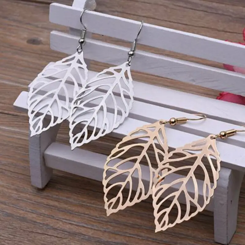 Женские модные серьги в форме листа из металлического сплава аксессуары