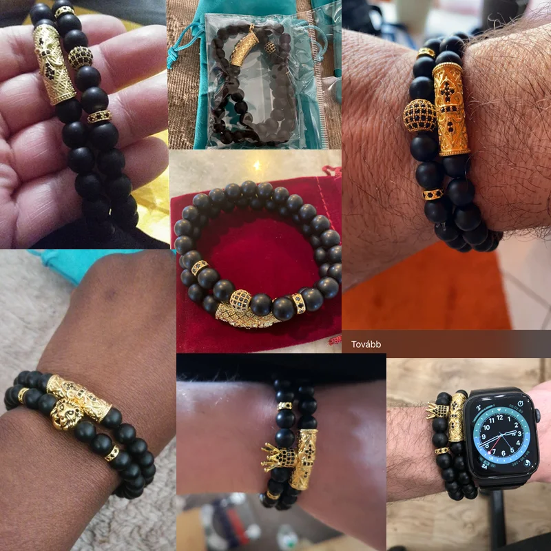 

2Pcs/Set Natural Stone 4 Style Bead Man Bracelets Popular Pave CZ Small Crown and Ball Bracelet Classic Matte Black Jewelry
