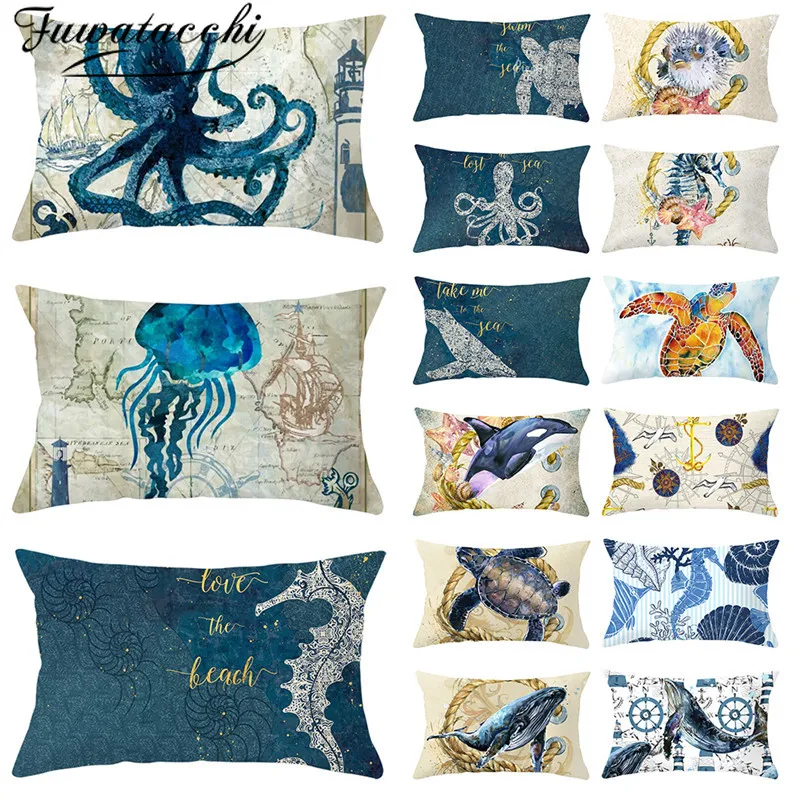 Fuwatacchi морской Животные узорчатый чехол Cololful с героями мультфильмов наволочка