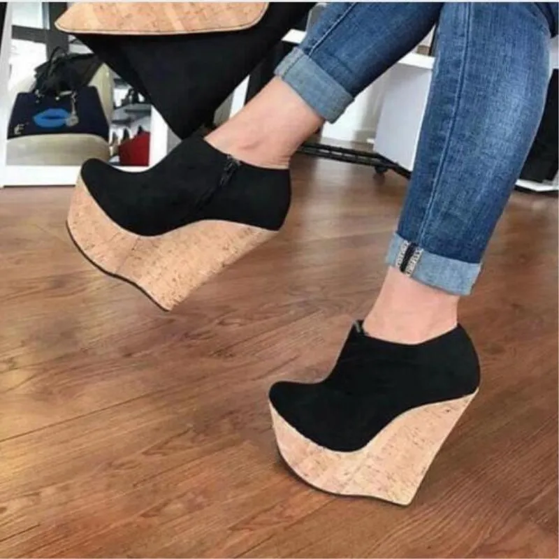 

LanLoJer Shoes,Free Shipping, Suede, About 15 cm Wedges Women's Shoes, Round Toe Pumps,Woman High Heels Party Wedding Shoes