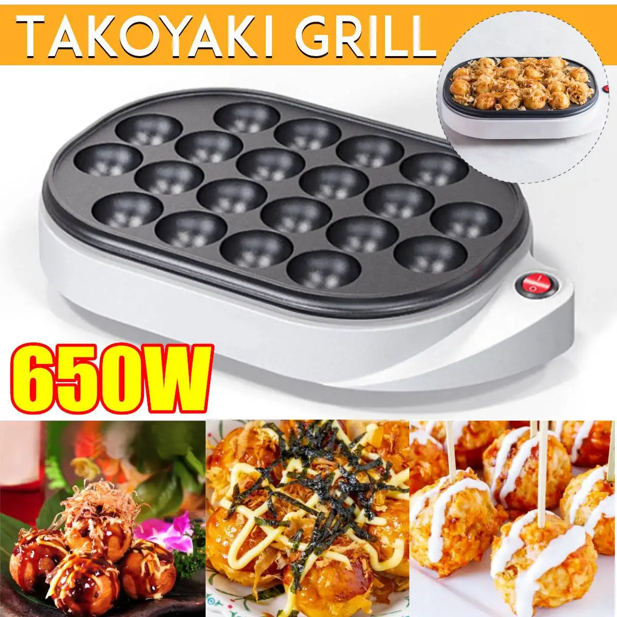 

20 Holes Octopus Ball Maker Takoyaki Baking Pan Electric Taiyaki Machine Grill Japanese Cake Oven Meat Ball Maker Plate Machine