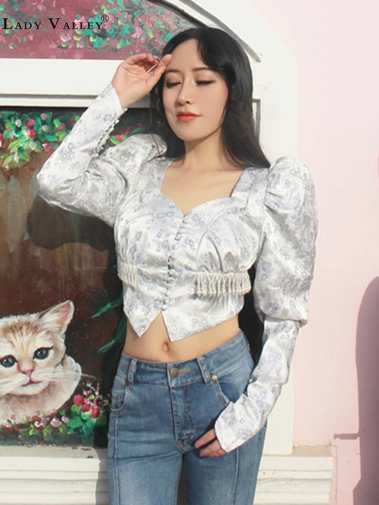 Ретро жаккард тяжелое ремесло бисером кисточкой пузырь рукав квадратный