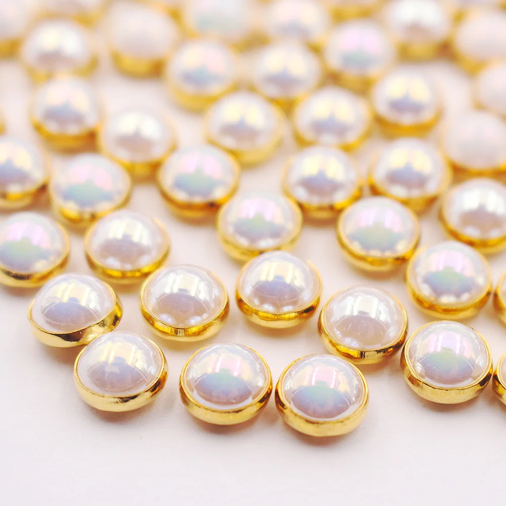 

New Pearl Claw Rhinestones Gold Base Hot-fix Rim Shiny Crystals Strass Resin Beads Sewing Rhinestones for Clothes Handwork Gems
