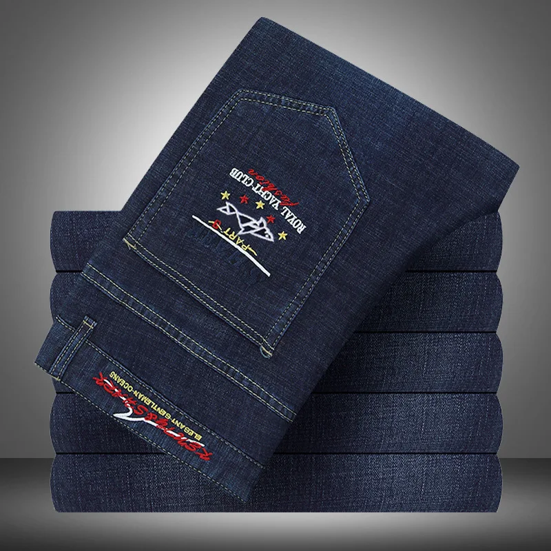 Брюки мужские тонкие эластичные на молнии классические прямые джинсовые штаны