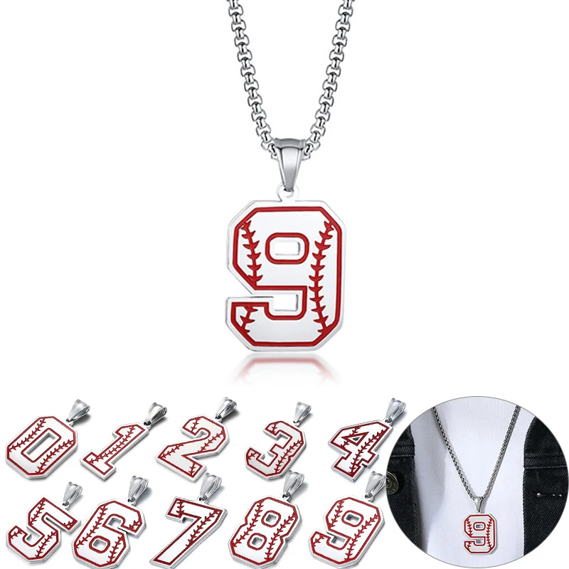 Men Stylish Lucky Number Necklace Casual Sport Baseball Fans Good Fortune Best Wishes Christmas New Year Gifts for Him Jewelry