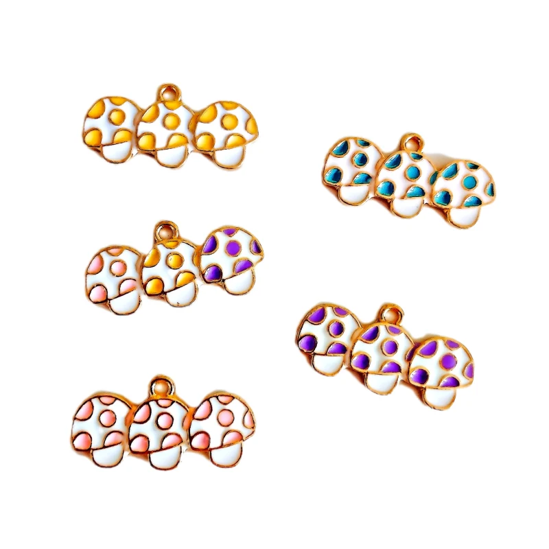 KC Gold Plated Mushroom Shape Metal Enamel Eardrop Pendant Charms Jewelry Accessories Diy Material Earring Necklace 10pcs