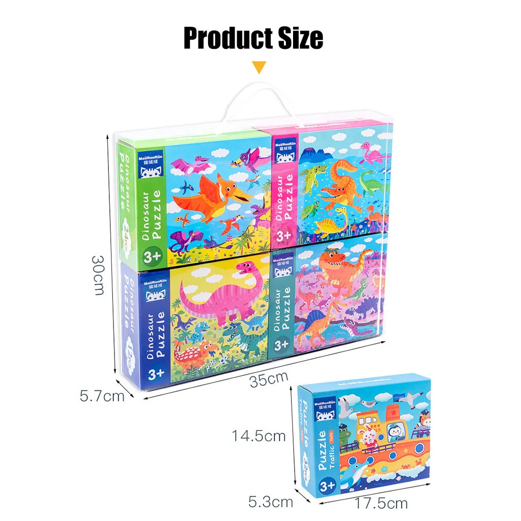 

4 Pcs/Set Big Size Dinosaur Wooden Puzzle Toys for Children 12/16/24/32 pcs Early Learning 3D Jigsaw Assembling Puzzles 2020