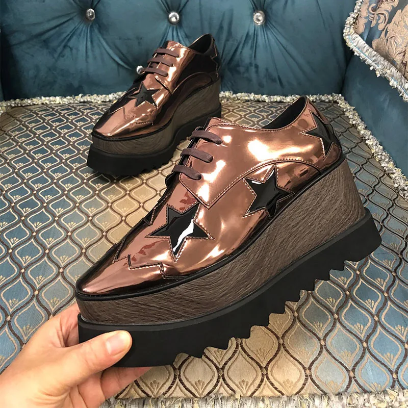 

Ladies Platform Casual Shoes 8CM High Heels Party High Heels Ladies Cross Leather Star Pattern Four Seasons Shoes Size35-40