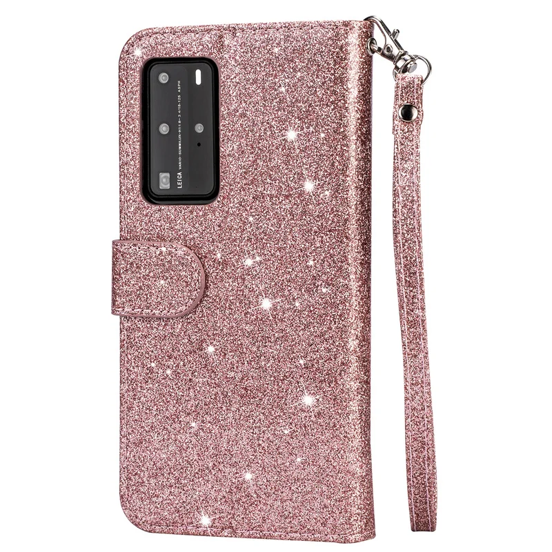 Fashion Glitter Leather Wallet Card Slots Flip Case Cover For Huawei P40 P30 P20 Lite Pro Y6/Y7 2019 P Smsrt 2019 Mate 20 Lite