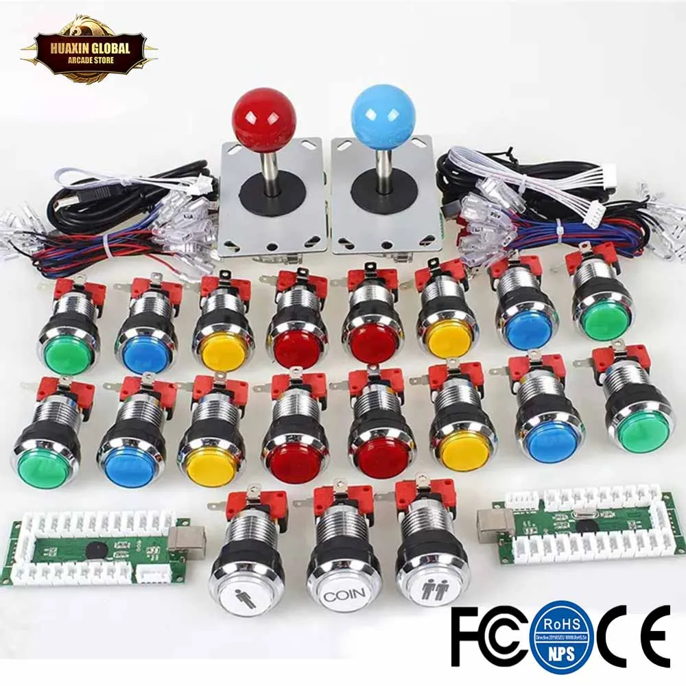 2 игрока аркадная игра DIY Набор для ПК и Raspberry Pi 5Pin джойстик + хромированное