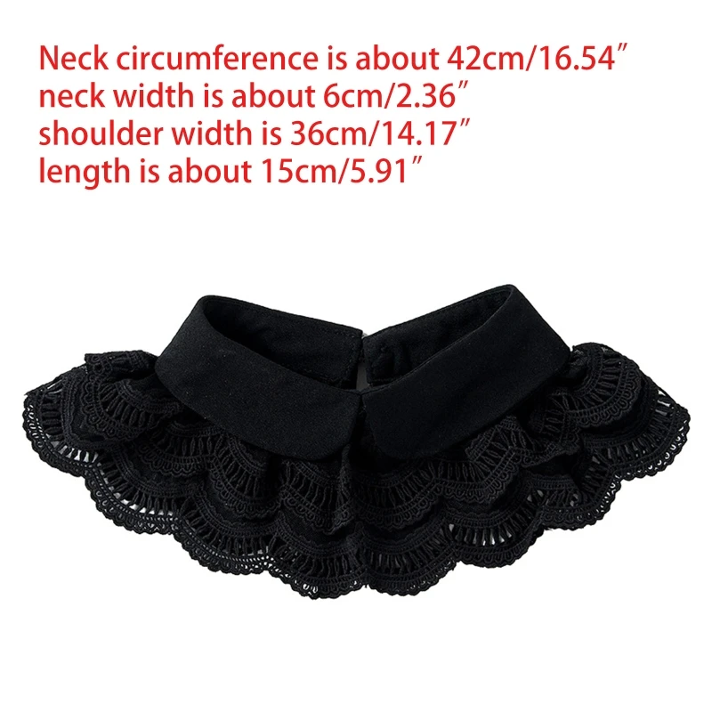 

Women Double Layer Lace Chiffon Lapel False Collar Scalloped Edge Solid Color Detachable Necklace Choker Shawl Capelet