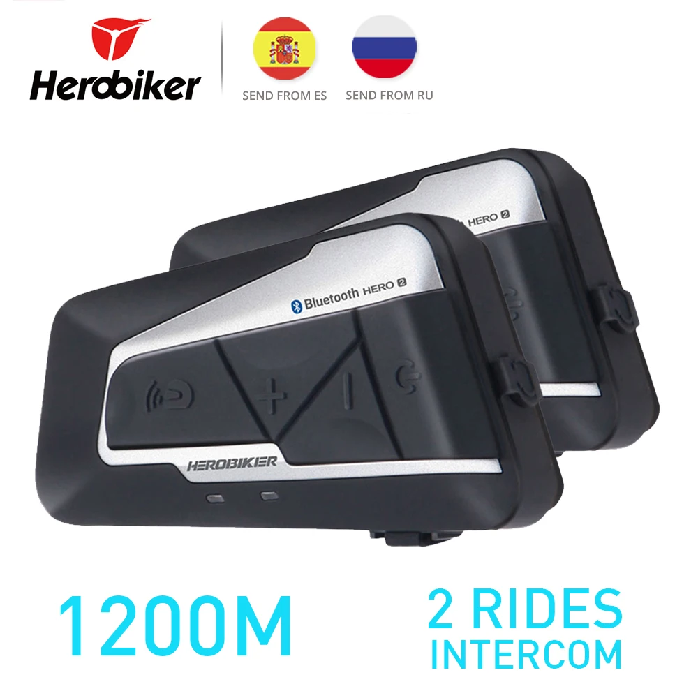 HEROBIKER, 2 комплекта, 1200 м, BT, мотоциклетный шлем, домофон, водонепроницаемый, беспроводной, Bluetooth, мото гарнитура, переговорные, FM радио, для 2 аттракционов
