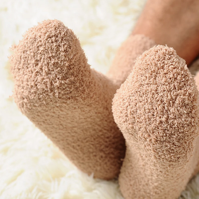 

Men Thicken Socks Fashion Winter Warm Coral Fleece Fluffy Solid Color Sleep Male Bed Socks