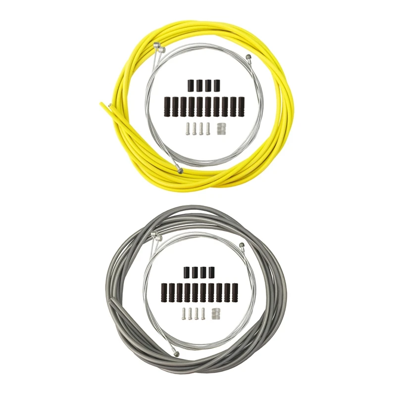 

2Set Wire For Bicycle Bike Shifters Derailleur Brake Cables Cable Tube Bike Shifter, Yellow & Gray