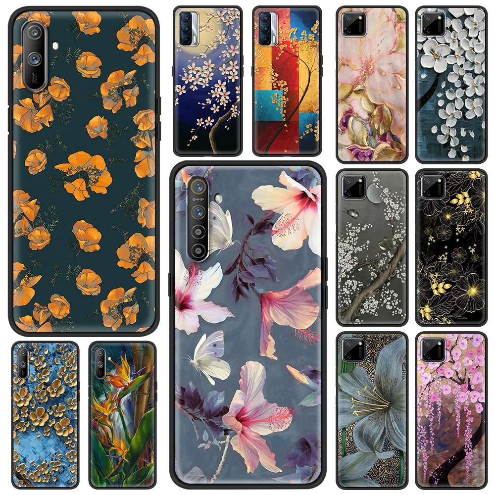 

Luxury Soft Cover for Realme C3 C11 5 6 7 8 X50 Pro XT C25 C15 GT Neo V13 5G Phone Case Shell Coque Art Flowers